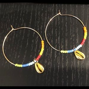 Rainbow Beaded Hoop Earrings